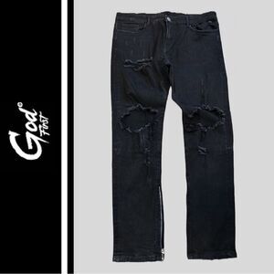 God First‎ Men’s Distressed Black Jeans with Zippers - Size 40